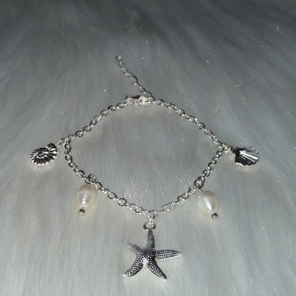925 Starfish Charm Silver Real Pearls Bracelet​​​​​​​